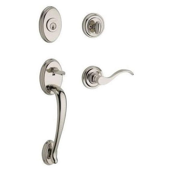 Baldwin Reserve SCCOLXCURRTRR141 Single Cylinder Columbus Handleset Right Hand Curve Lever and Traditional Round Rose with 6AL Latch and Dual Strike Bright Nickel Finish