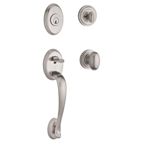Baldwin Reserve SCCOLxELLTRR150 Single Cylinder Columbus Handleset Ellipse Knob and Traditional Round Rose Satin Nickel Finish