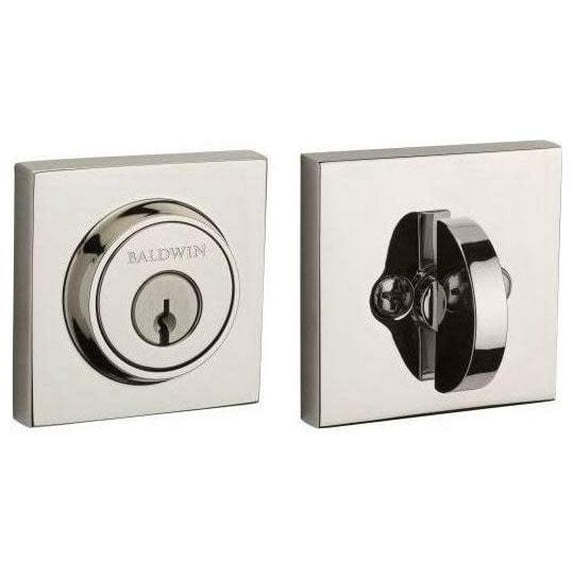 Baldwin Reserve SCCSD141S Single Cylinder Contemporary Square Deadbolt with 6AL Latch; Dual Strike; and SmartKey Bright Nickel Finish