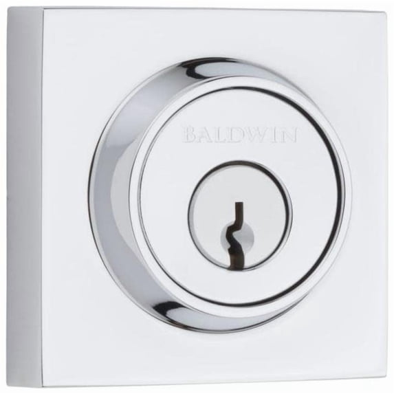 Baldwin Reserve SCCSD260S Single Cylinder Contemporary Square Deadbolt with 6AL Latch; Dual Strike; and SmartKey Bright Chrome Finish