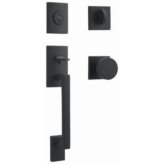 Baldwin Reserve SCLAJxCONCSR190 Single Cylinder La Jolla Handleset Contemporary Knob Contemporary Square Rose Satin Black Finish