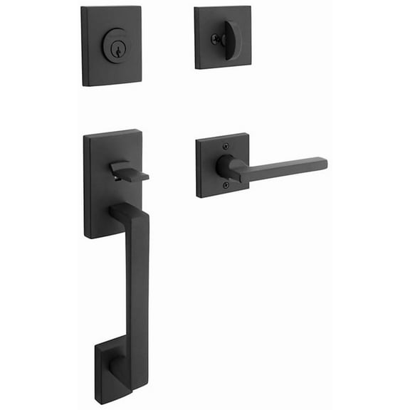 Baldwin Reserve SCLAJxSQUCSR190S Single Cylinder La Jolla Handleset Square Lever Contemporary Square Rose with 6AL Latch; Dual Strike; and SmartKey Satin Black Finish