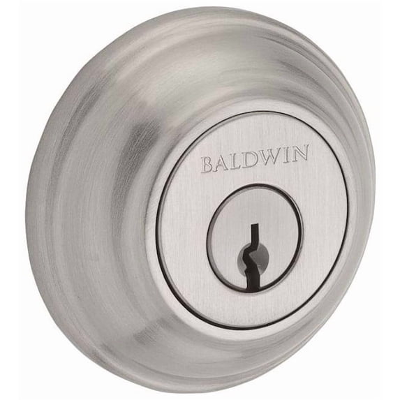 Baldwin Reserve SCTRD150S Single Cylinder Traditional Round Deadbolt with 6AL Latch; Dual Strike; and SmartKey Satin Nickel Finish