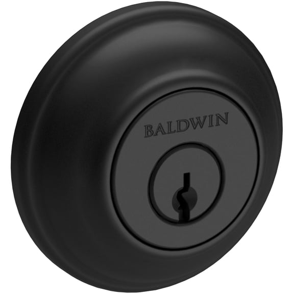 Baldwin Reserve SCTRD190 Single Cylinder Traditional Round Deadbolt with 6AL Latch and Dual Strike Satin Black Finish