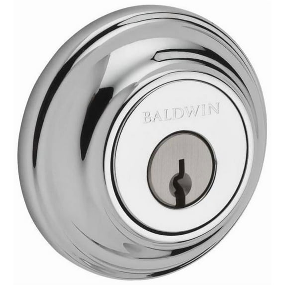 Baldwin Reserve SCTRD260S Single Cylinder Traditional Round Deadbolt with 6AL Latch; Dual Strike; and SmartKey Bright Chrome Finish