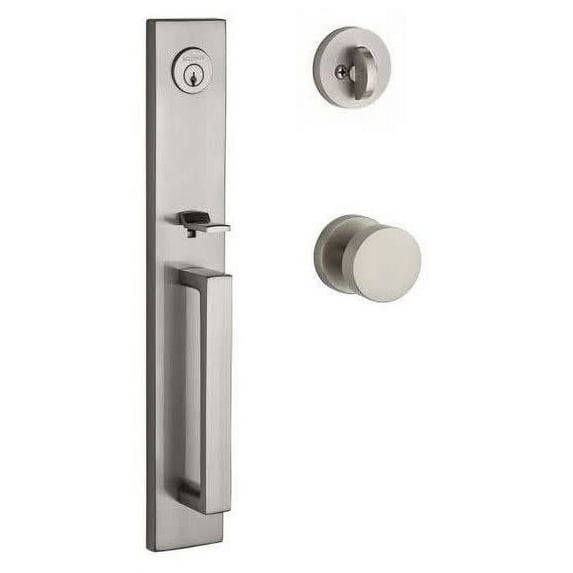 Baldwin Reserve Scsanxconcrr150 Single Cylinder Santa Cruz Handleset Contemporary Knob And Contemporary Round Rose With 6Al Latch And Dual Strike Satin Nickel Finish