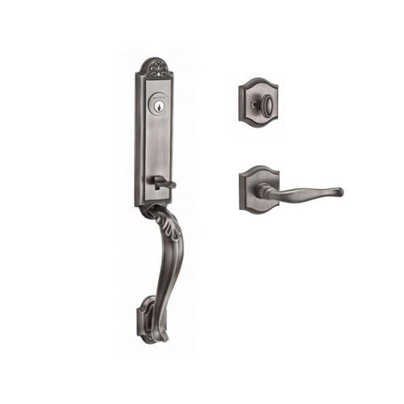 Baldwin SC.ELIXDEC.L.TAR.152 Single Cylinder Elizabeth Handleset Left Hand Decorative Lever & Traditional Arch Rose, Matte Antique Nickel