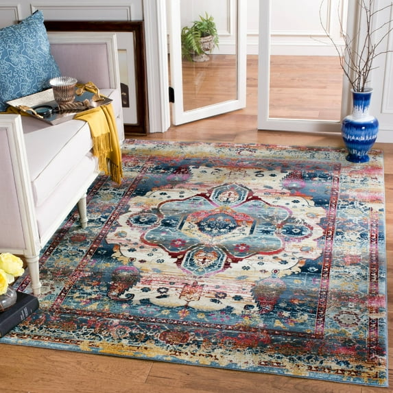 Baldwin Slate Blue/Rust Large Rectangle Rug-Color:Slate Blue/Rust,Shape:Medium Rectangle,Size:5'-1" X 7'-6"