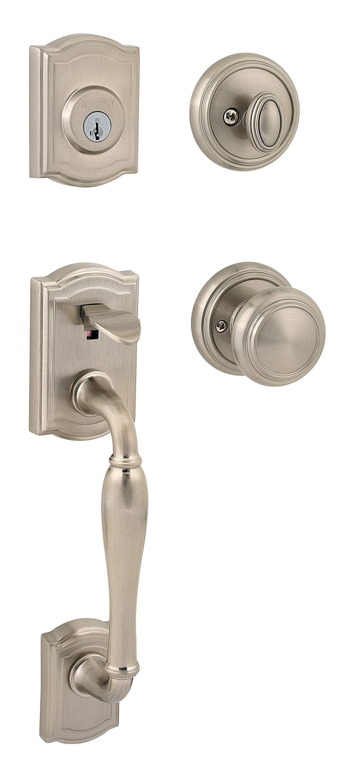 Satin Nickel Traditional Keyed Entry Door Handleset