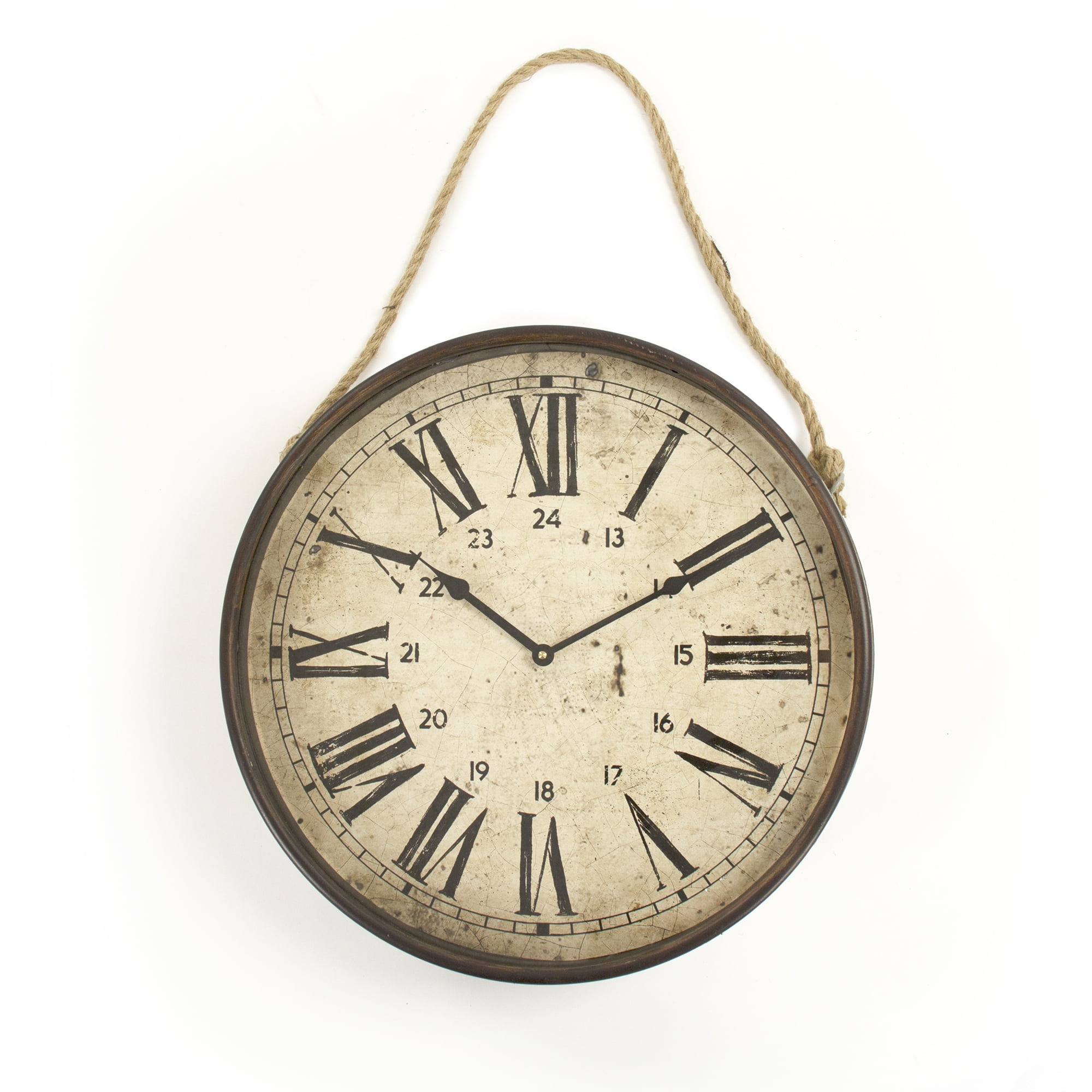 Antique Grey Rustic Metal Wall Clock with Rope Suspension