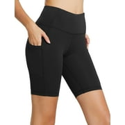 BALEAF Biker Shorts Women Yoga Gym Workout Spandex Athletic Running Volleyball Tummy Control Compression with Pockets 8" Black Size L