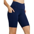 thumbnail image 1 of BALEAF Biker Shorts Women Yoga Gym Workout Spandex Athletic Running Volleyball Tummy Control Compression with Pockets 8" Navy Blue Size M, 1 of 7