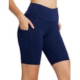 thumbnail image 1 of BALEAF Biker Shorts Women Yoga Gym Workout Spandex Athletic Running Volleyball Tummy Control Compression with Pockets 8" Navy Blue Size S, 1 of 7