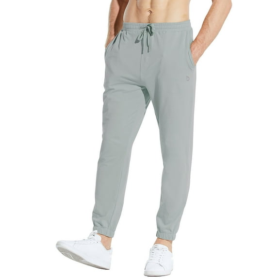 Baleaf Men's 27" Cotton Lounge Casual Pants Lightweight Joggers Sweatpants Workout Pocketed Pajamas 7/8 Length Grey Size L