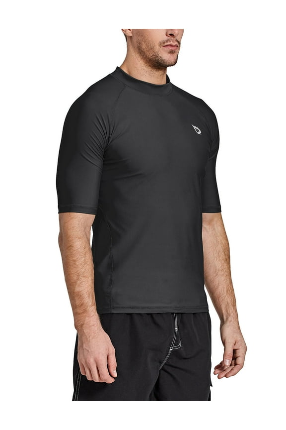 Men's Rash Guard Short Sleeve Swim Shirt UPF 50+ Sun Protection Quick Dry Compression Shirt Rashguard Black Size M