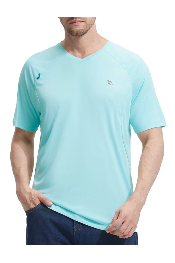 Men's Rash Guard Sun Shirt UV Protection Quick Dry Lightweight UPF 50+ Athletic Short Sleeve SPF T-Shirts Swim Summer Light Green L