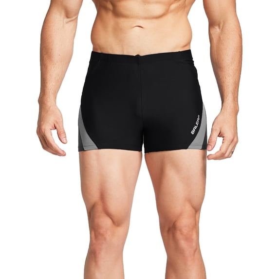 Baleaf Men's Spandex Swim Shorts Athletic Competitive Swimwear Lap Swimming Suits Black/Gray S