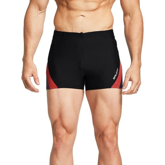 Baleaf Men's Square Leg Athletic Swim Jammers Durable Training Sports Swimsuit Black/Red S
