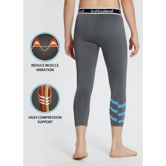 Baleaf Tights For Boys Pants 3/4 Leggings Kids Basketball Football Grey L