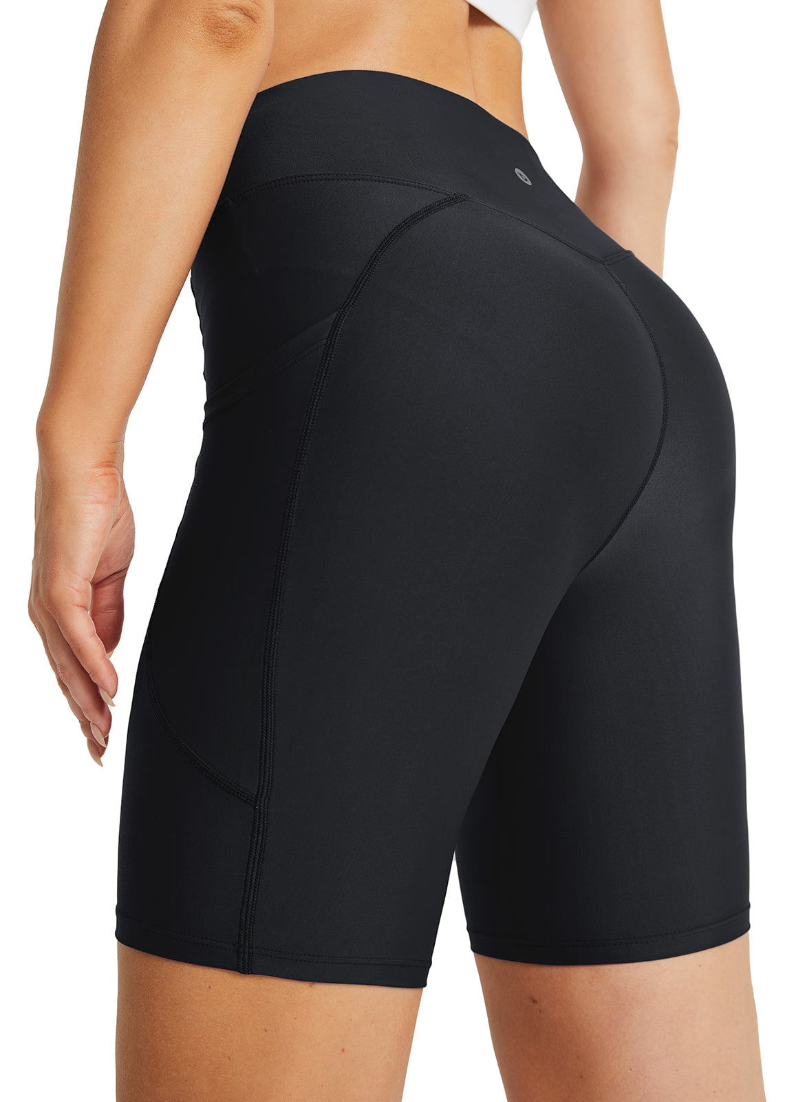 Baleaf Women's 8 High Waisted Swim Shorts Bottoms Tummy Control Rash Guard Shorts with Pockets Long Swimsuits UPF 50+ Black XL