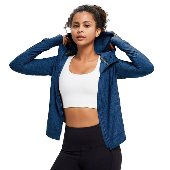 Baleaf Women's Active Full Zip Jackets Lightewight Workout With Running Hiking Walking Dark Blue L