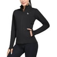 thumbnail image 1 of Baleaf Women's Fleece Full Zip Running Jacket Water Resistant Pockets Cycling Workout Track Jacket Thumb Holes Black 3XL, 1 of 5