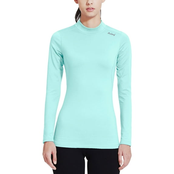 Baleaf Women's Fleece Thermal Mock Neck Long Sleeve Running Shirt Workout Tops Aqua Size S