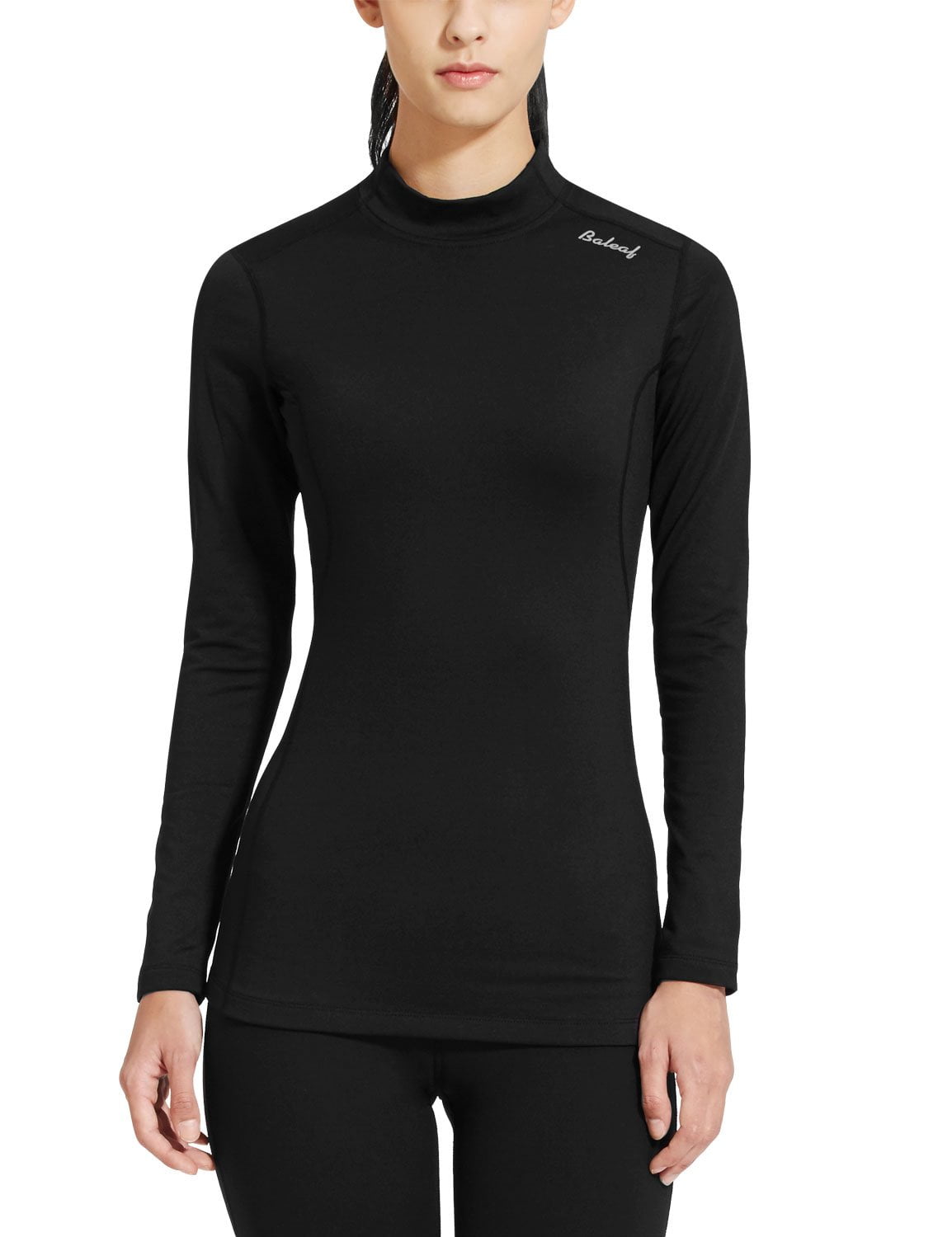 Baleaf Women's Fleece Thermal Mock Neck Long Sleeve Running Shirt ...