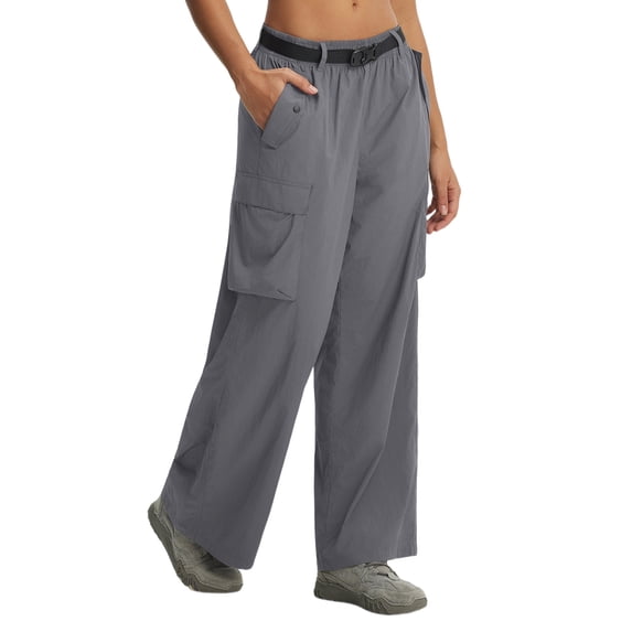 Baleaf Women's Lightweight Pants Quick Dry Wide Leg Hiking Water Resistant with 4 Pockets Travel Baggy Parachute Cargo Pant Dark Gray L