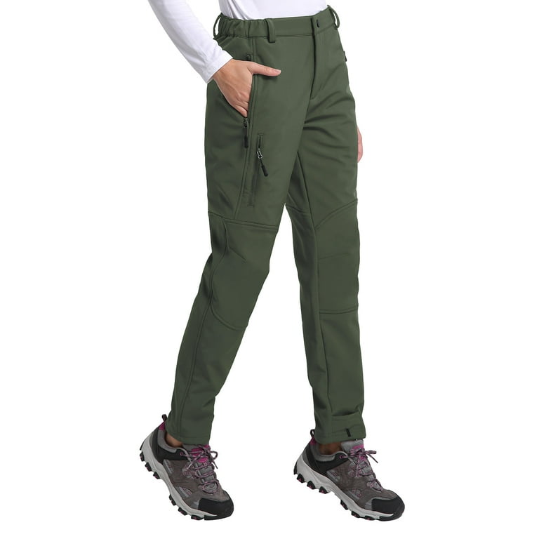 Baleaf Women's Ski Pants Snow Pants Hiking Fleece-Lined Windproof  Water-Resistant Outdoor Insulated Soft Shell Army Green S 