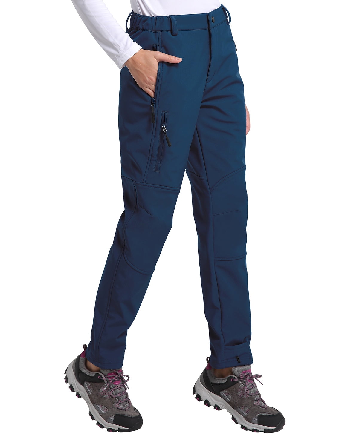 Baleaf Women's Ski Pants Snow Pants Hiking Fleece-Lined Windproof  Water-Resistant Outdoor Insulated Soft Shell Deep Blue XXL 