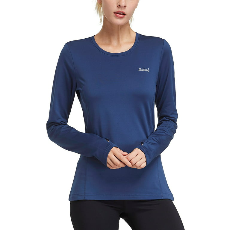 Womens Thermal Shirts Long Sleeve Workout Tops Running Athletic Zipper  Pocket Fleece Lined Cold Weather Gear Winter Thumbholes Navy XXL