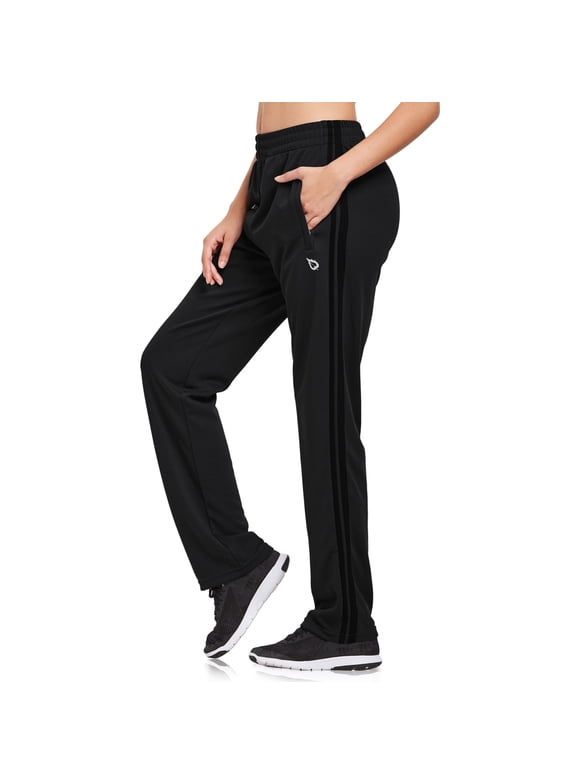 Womens Pants Straight Leg Track Pants Athletic Running Sweatpants Zipper Pockets Warm-Up Sports Jogging Pants Casual Black/Black Size M