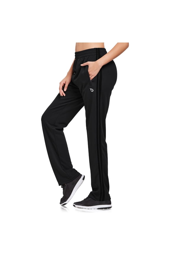 Womens Pants Straight Leg Track Pants Athletic Running Sweatpants Zipper Pockets Warm-Up Sports Jogging Pants Casual Black/Black Size S