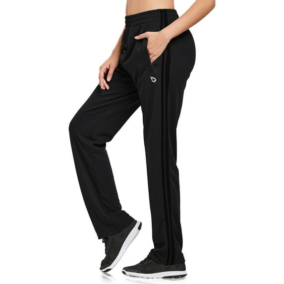 Baleaf Womens Pants Straight Leg Track Pants Athletic Running Sweatpants Zipper Pockets Warm-Up Sports Jogging Pants Casual Black/Black Size XXL