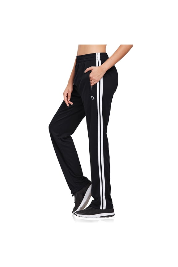 Womens Pants Straight Leg Track Pants Athletic Running Sweatpants Zipper Pockets Warm-Up Sports Jogging Pants Casual Black/White Size S