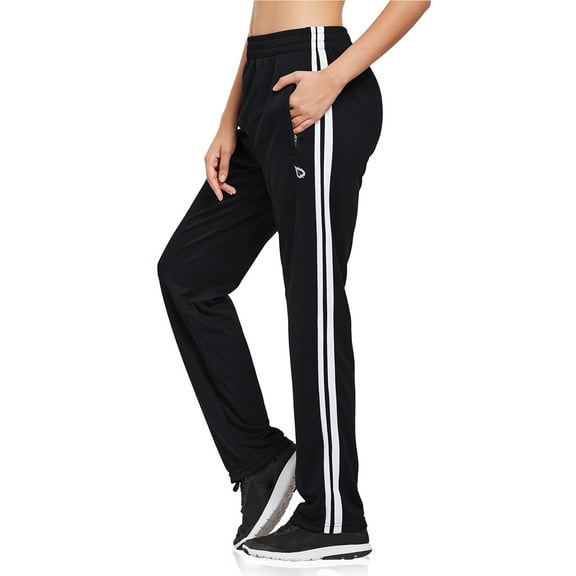 Baleaf Womens Pants Straight Leg Track Pants Athletic Running Sweatpants Zipper Pockets Warm-Up Sports Jogging Pants Casual Black/White Size XXXL