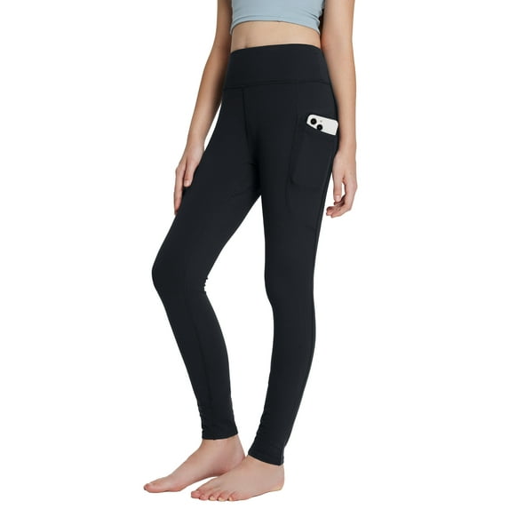 Baleaf Youth Girls Fleece Lined Water Resistant Leggings High Waisted Black XS