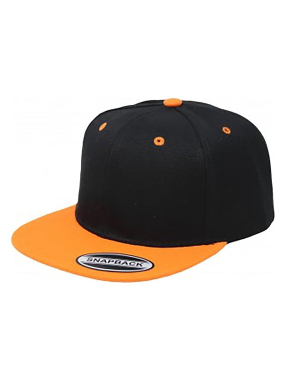2-Pack Snapback Cap Hat Flatbrim Adjustable (Black & Orange)