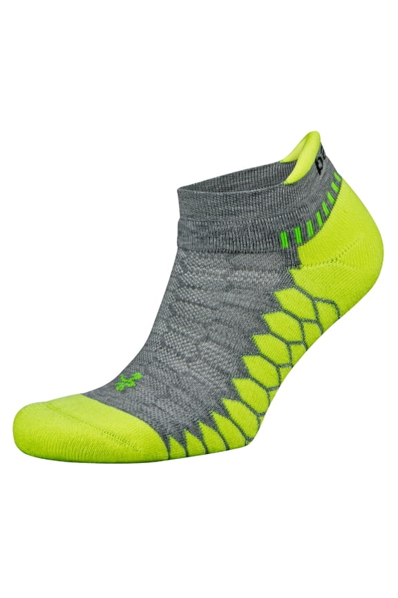 Silver Compression Fit Performance No Show Athletic Running Socks for Men and Women 1 Pair, Midgrey/Neon Lime, Small