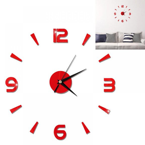 Balems DIY Red Hanging Clock Acrylic Mirror Clocks Innovation Design 3d Wall Stickers Decor