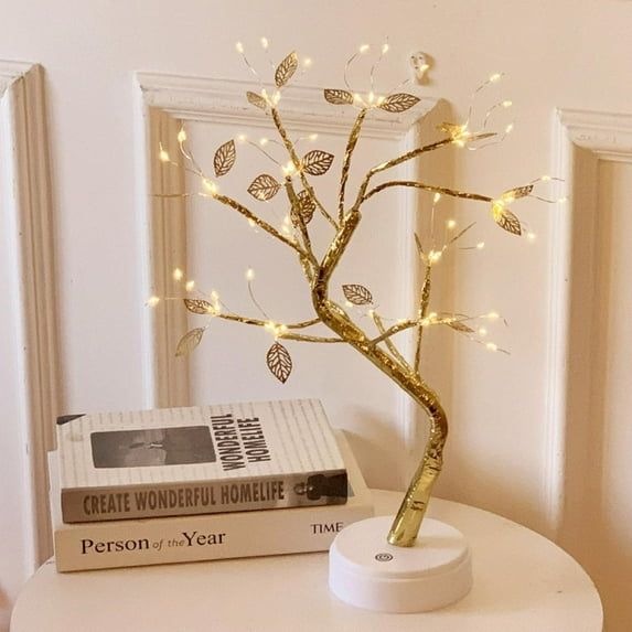 Balems Decorative LED Shimmer Tree Desk Lamp Touch Switch Light Night Light Mini Christmas Tree Copper Wire Garland Lamp Home Kids Bedroom Decor Fairy Lights Luminary Home Decoration