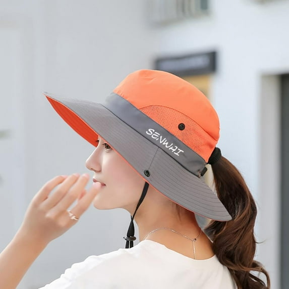 Balems Wide Brim Hat With Chin Strap Bucket Hat Breathable Quick Drying Packable Foldable Sunshade Sun Ponytail Cap