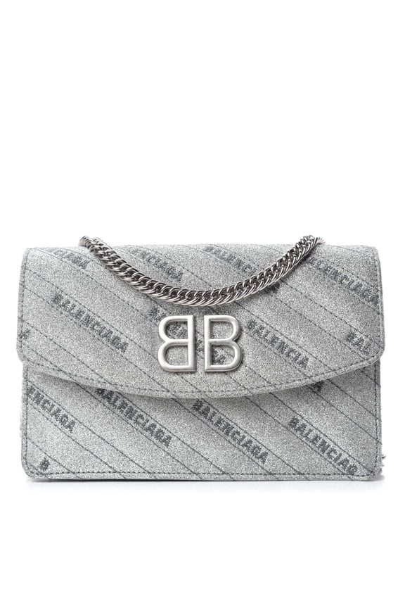 BB Silver Glittered Leather Wallet on Chain Bag 561507