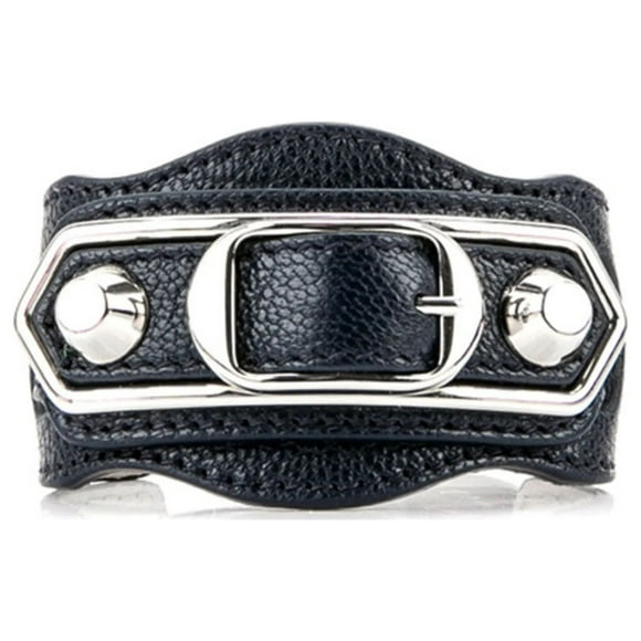 Black Shiny Calfskin Leather Studs Buckle Bracelet 390642