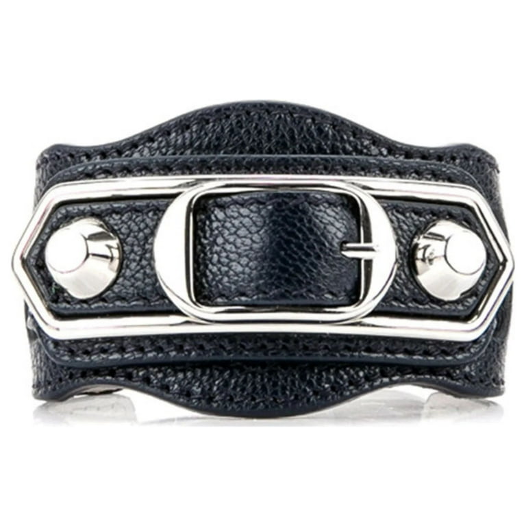 BALENCIAGA ブラックレザーバングル Balenciaga Black Shiny Calfskin Leather Studs Buckle