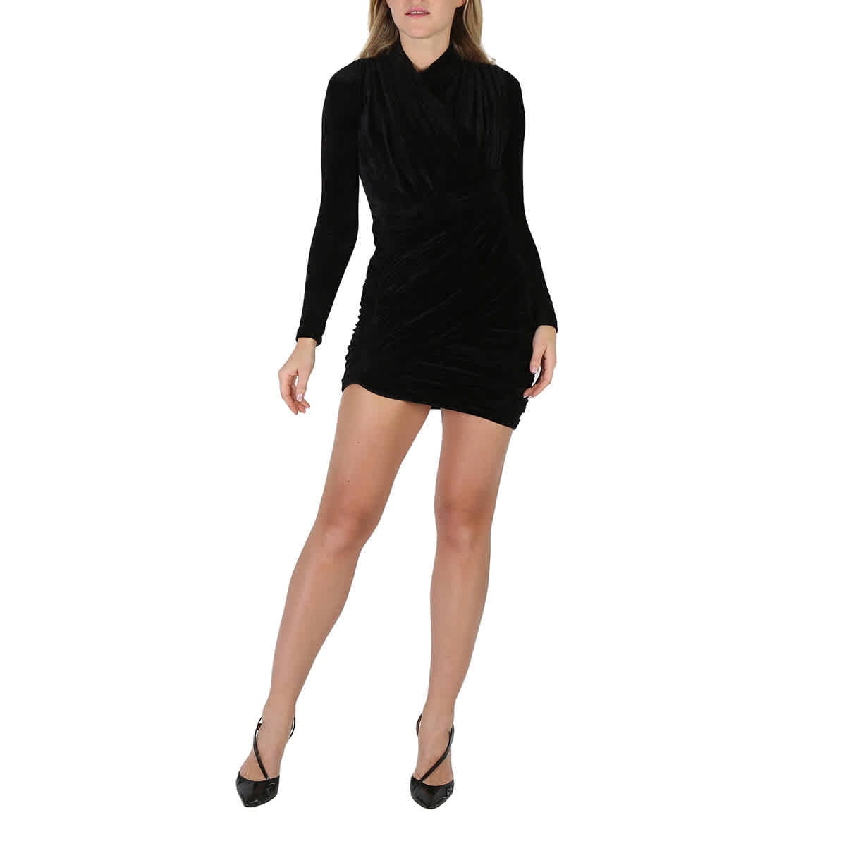 【関税&送料込み】Balenciaga Draped Mini Dress In Jersey Balenciaga Black Velvet Jersey Draped Mini Dress, Brand Size