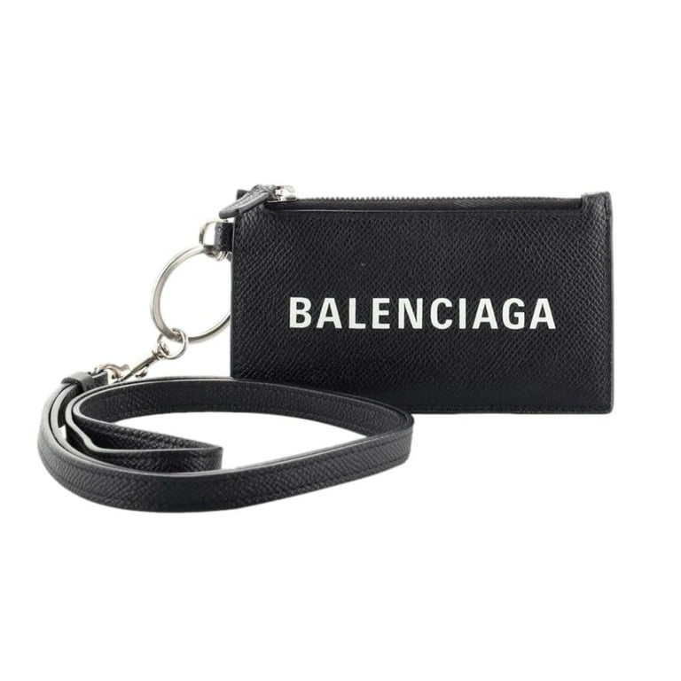 Balenciaga Cash Black Leather Lanyard Card Holder Wallet 594548