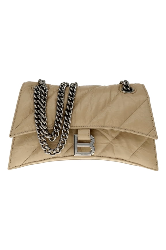 Crush Quilted Leather Chain Shoulder Bag Taupe 736016 B Logo Flap Crossbody Made in Italy