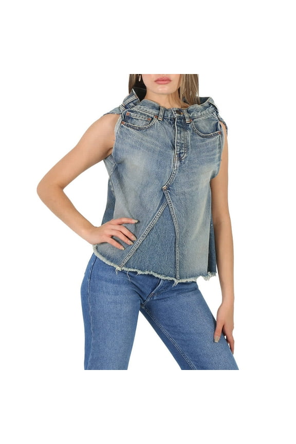 Ladies True Blue Sleeveless Denim Asymmetrical Top, Brand Size F34 (US Size 6)